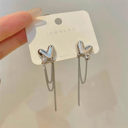 Sterling Silver Heart Tassel Earrings