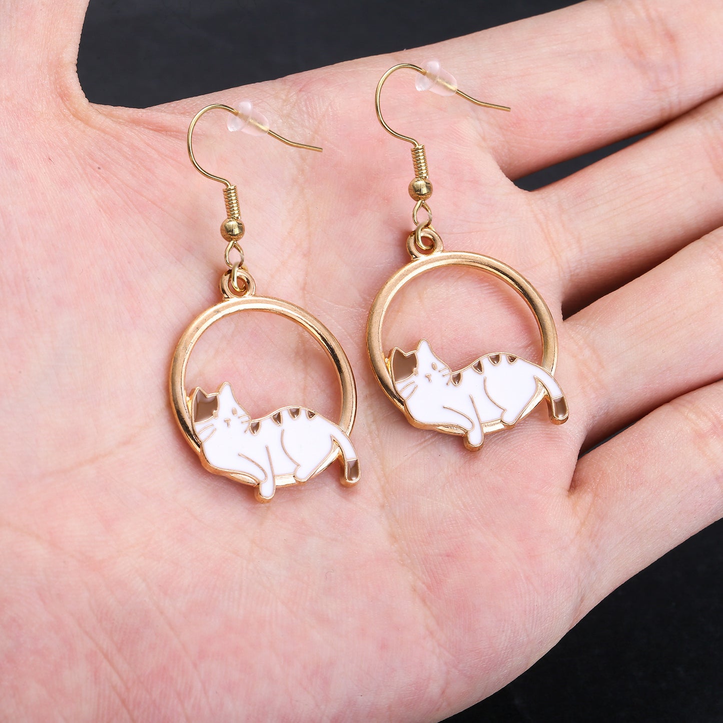 Whimsical Cat Earrings in Gold
