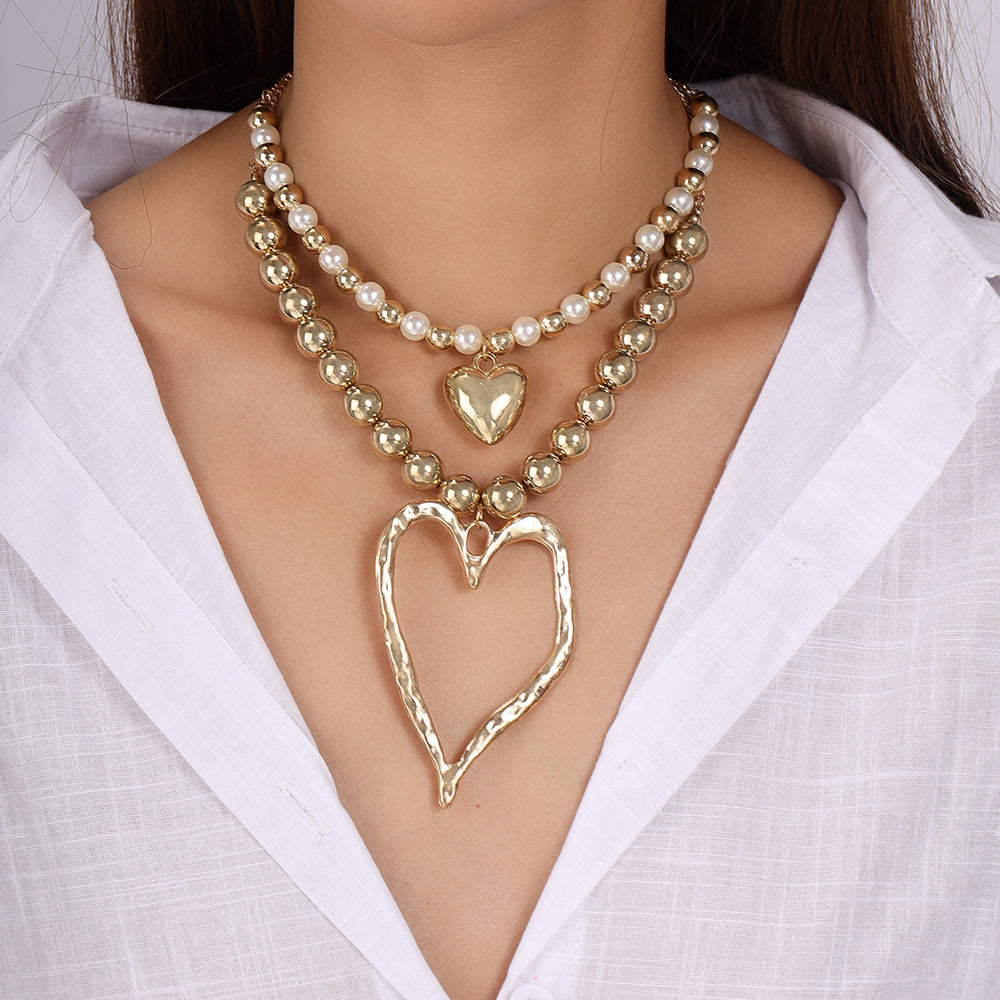 Heart Charm Beaded Necklace Set