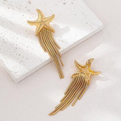 Starfish Tassel Earrings in Gold