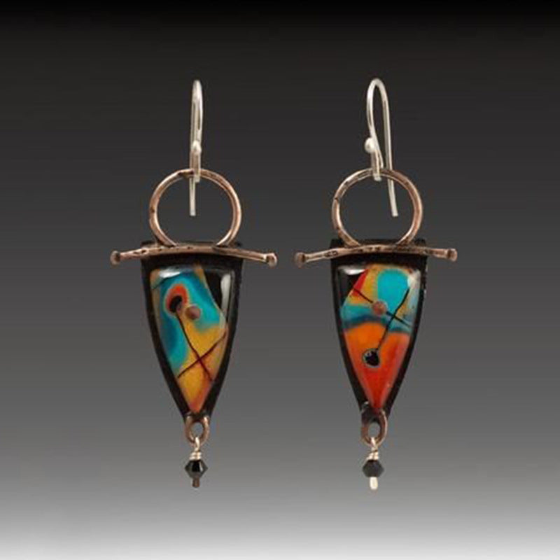 Retro Geometric Enamel Earrings