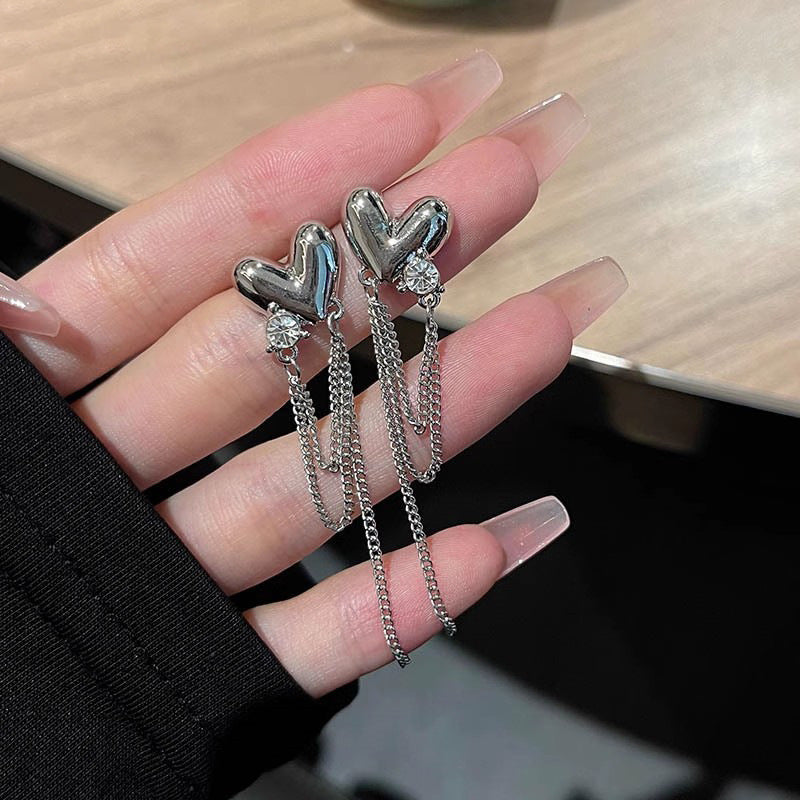 Sterling Silver Heart Tassel Earrings