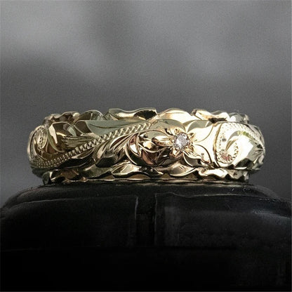 Gold Carved Rose Flower Ring