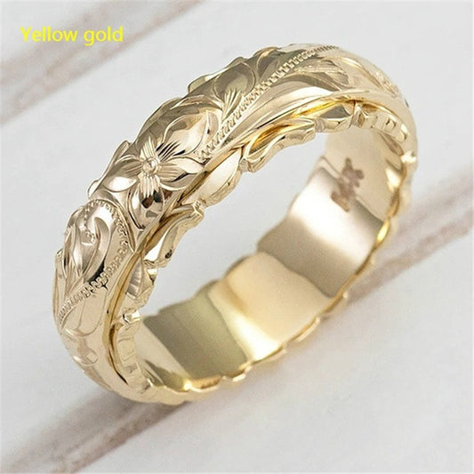 Gold Carved Rose Flower Ring