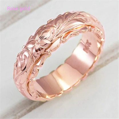 Gold Carved Rose Flower Ring