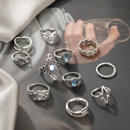 Diamond Leaf Gemstone Ring Set