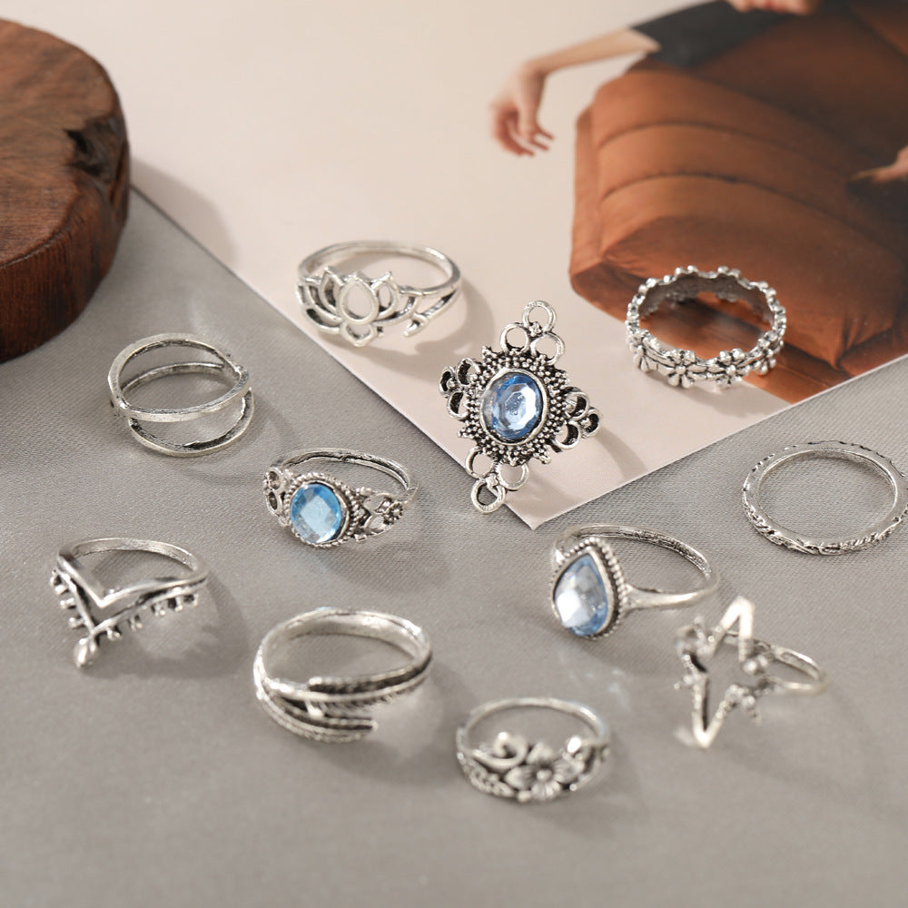 Diamond Leaf Gemstone Ring Set