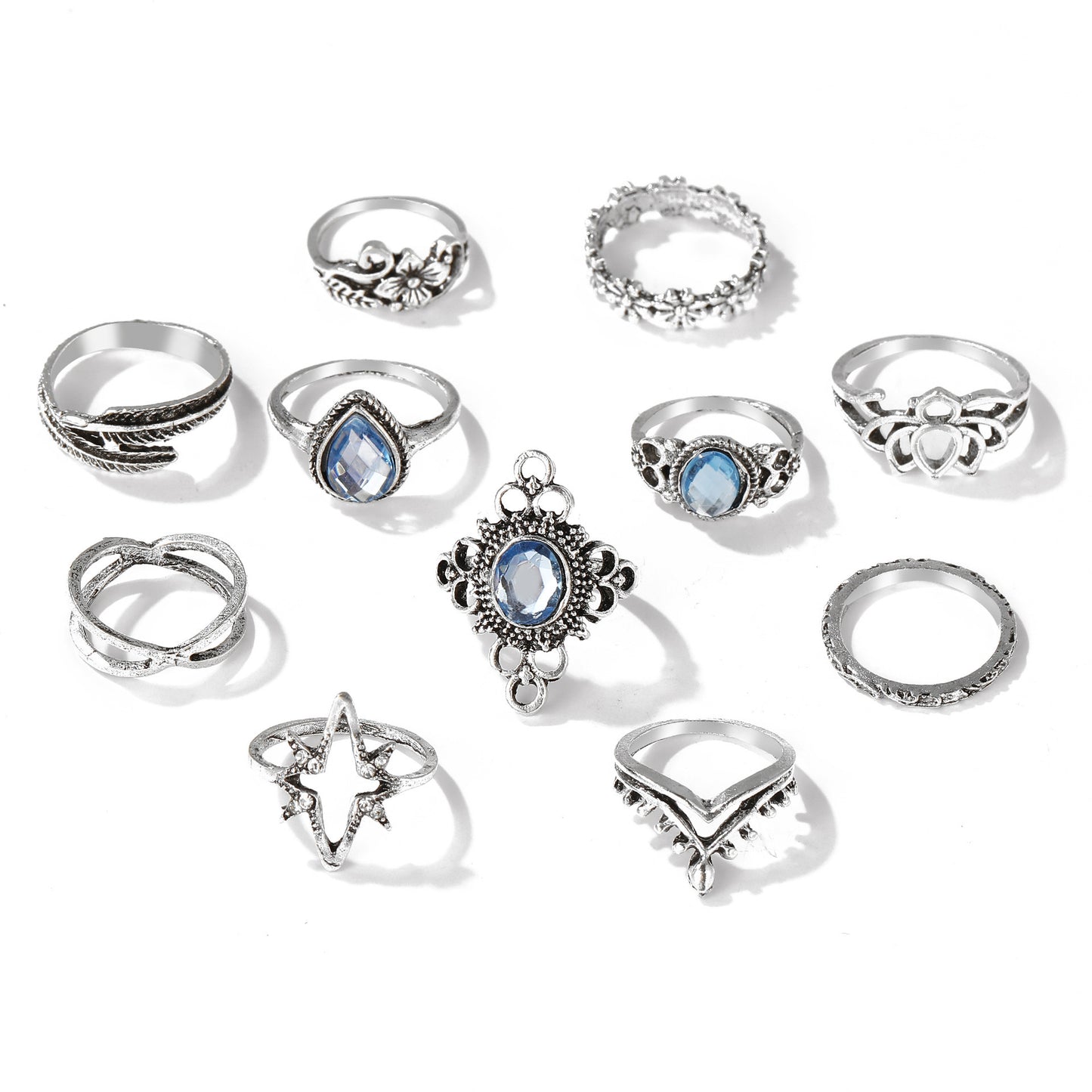 Diamond Leaf Gemstone Ring Set