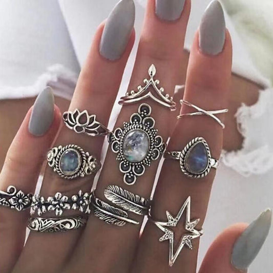 Diamond Leaf Gemstone Ring Set