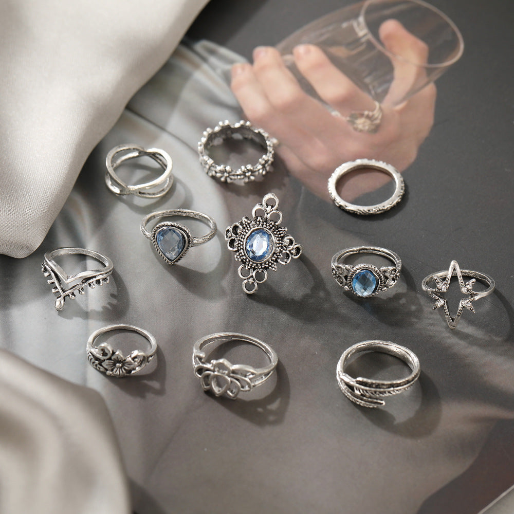Diamond Leaf Gemstone Ring Set