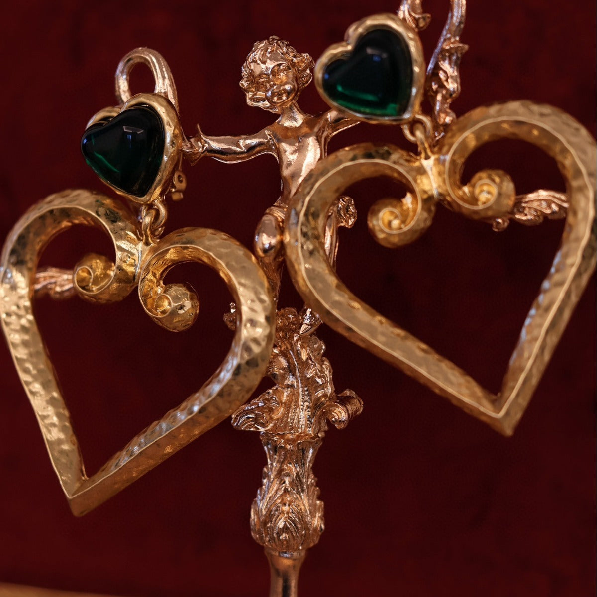 Bottle Green Vintage Heart Earrings