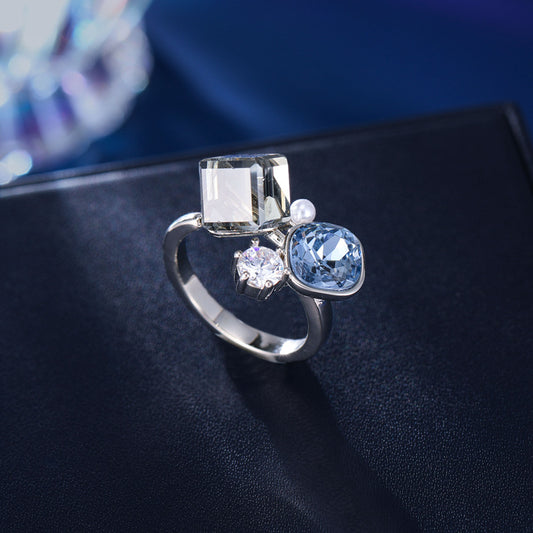 Geometric Pearl Zircon Ring