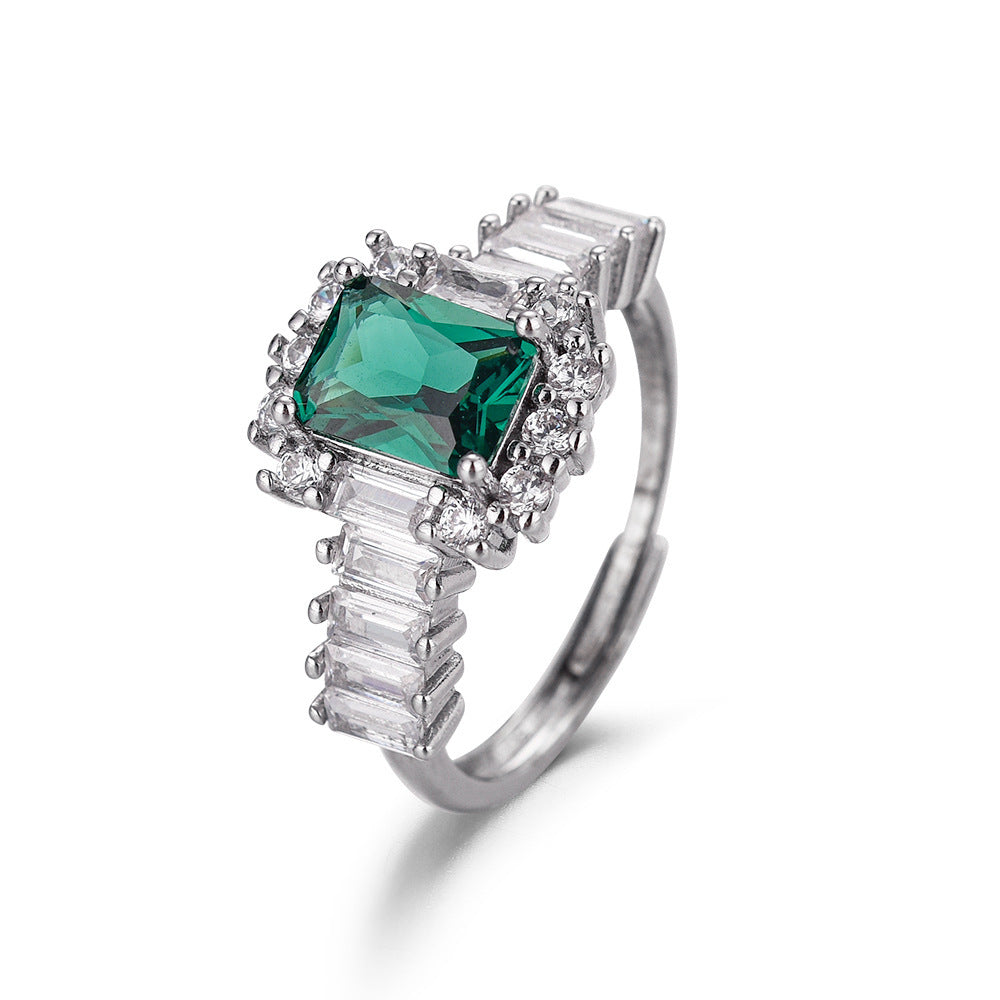 Emerald Open-end Zircon Ring