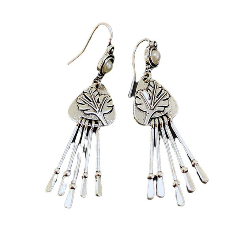 Inlaid Pearl Vintage Tassel Earrings