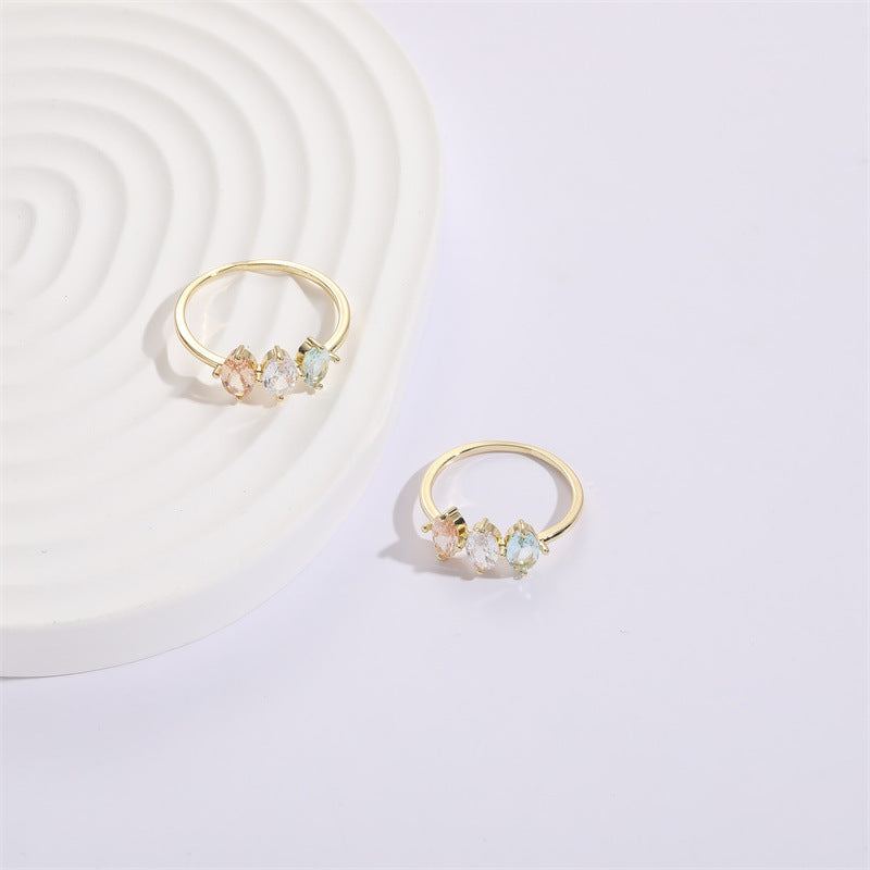 Tricolor Zircon Horse Eye Ring