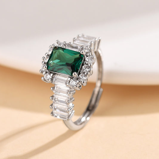 Emerald Open-end Zircon Ring