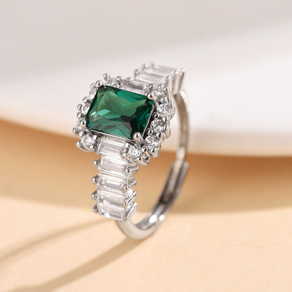 Emerald Open-end Zircon Ring