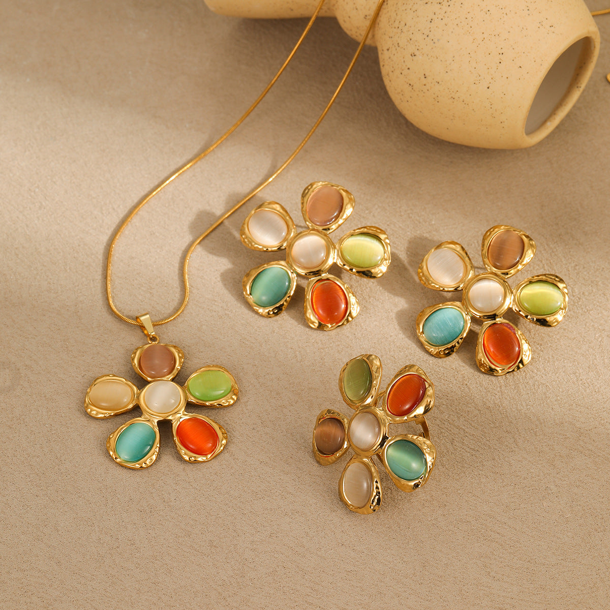 Colorful Opal Flower Earrings