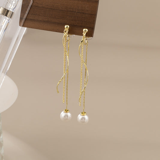 Elegant Pearl Tassel Ear Clips