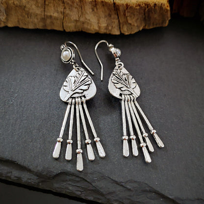 Inlaid Pearl Vintage Tassel Earrings