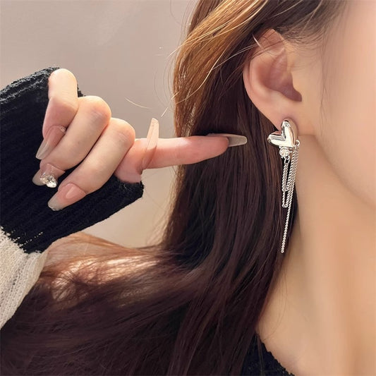 Sterling Silver Heart Tassel Earrings