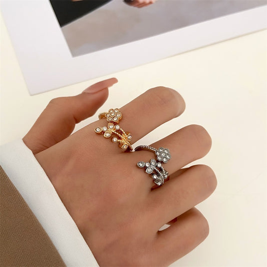 Diamond Flower Leaves Ring