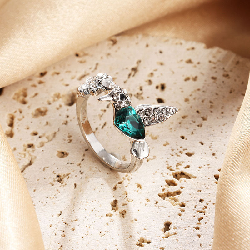 Green Hummingbird Adjustable Ring