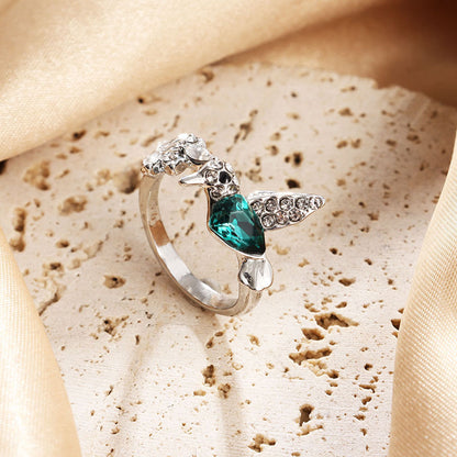 Green Hummingbird Adjustable Ring