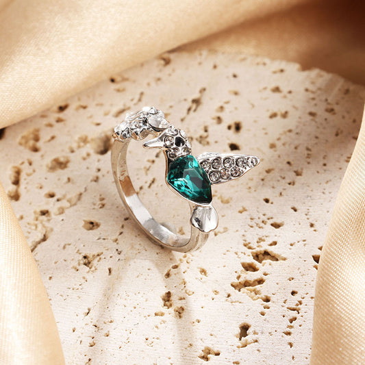 Green Hummingbird Adjustable Ring
