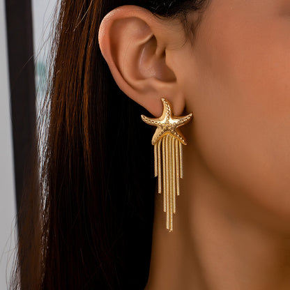 Starfish Tassel Earrings in Gold
