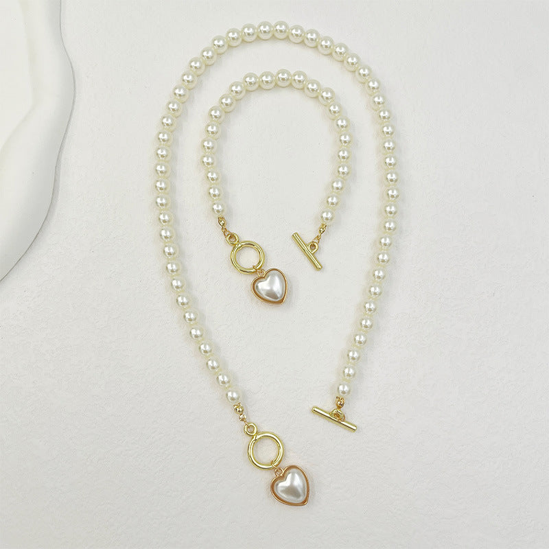 Love Pearl Buckle Necklace Set