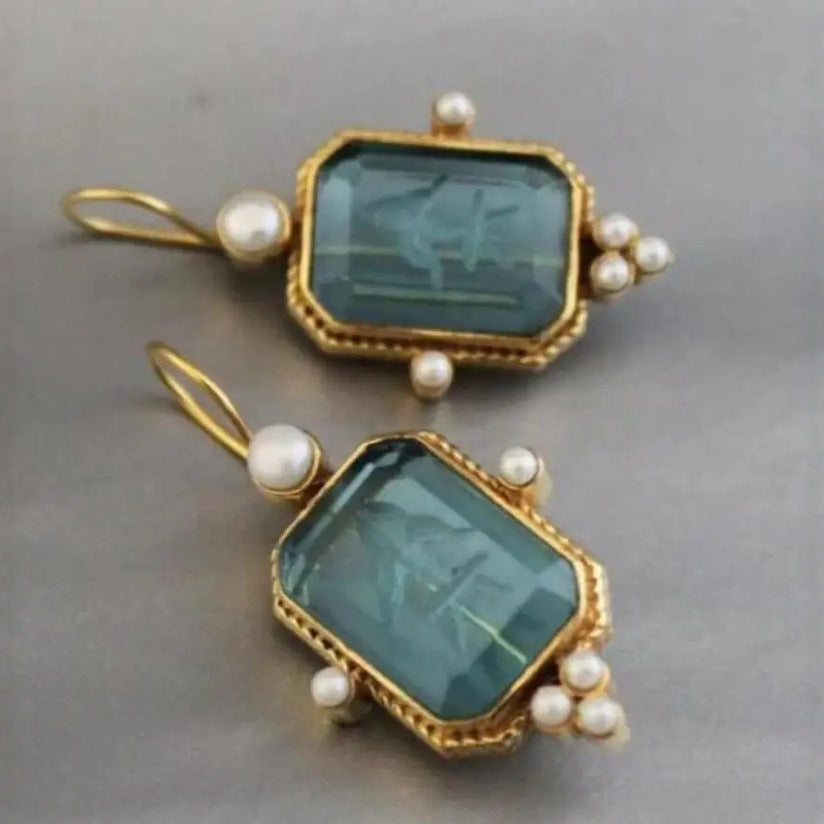 Hexagon Green Crystal Earrings