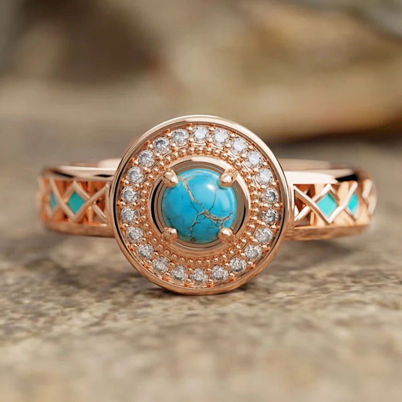 Turquoise Ethnic Zircon Ring