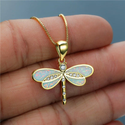 Simulated Opal Dragonfly Necklace