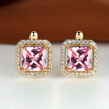 Platinum Diamond Square Stud Earrings