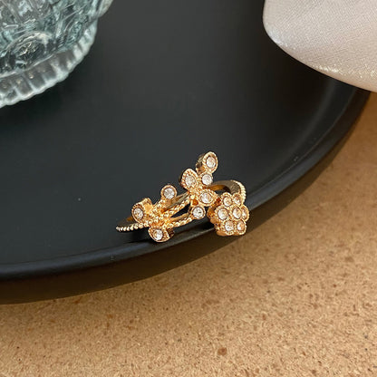 Diamond Flower Leaves Ring
