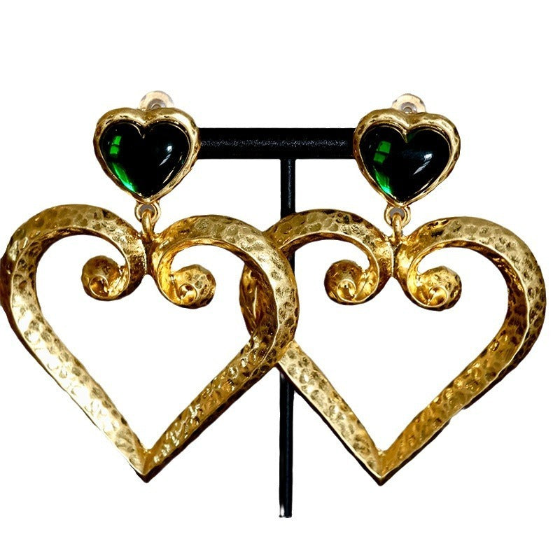 Bottle Green Vintage Heart Earrings