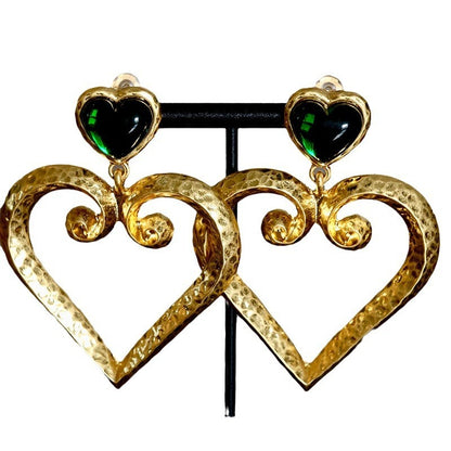 Bottle Green Vintage Heart Earrings