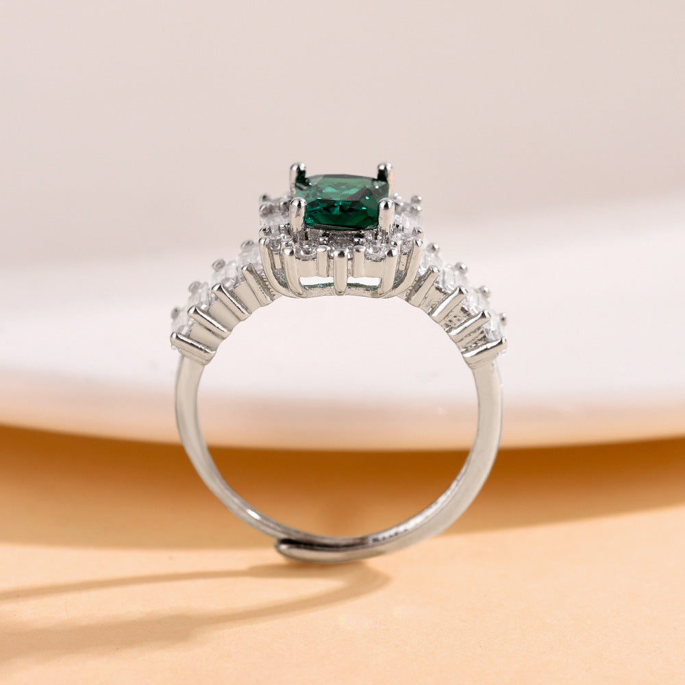 Emerald Open-end Zircon Ring