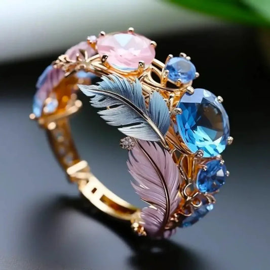 Colorful Feather Brass Ring