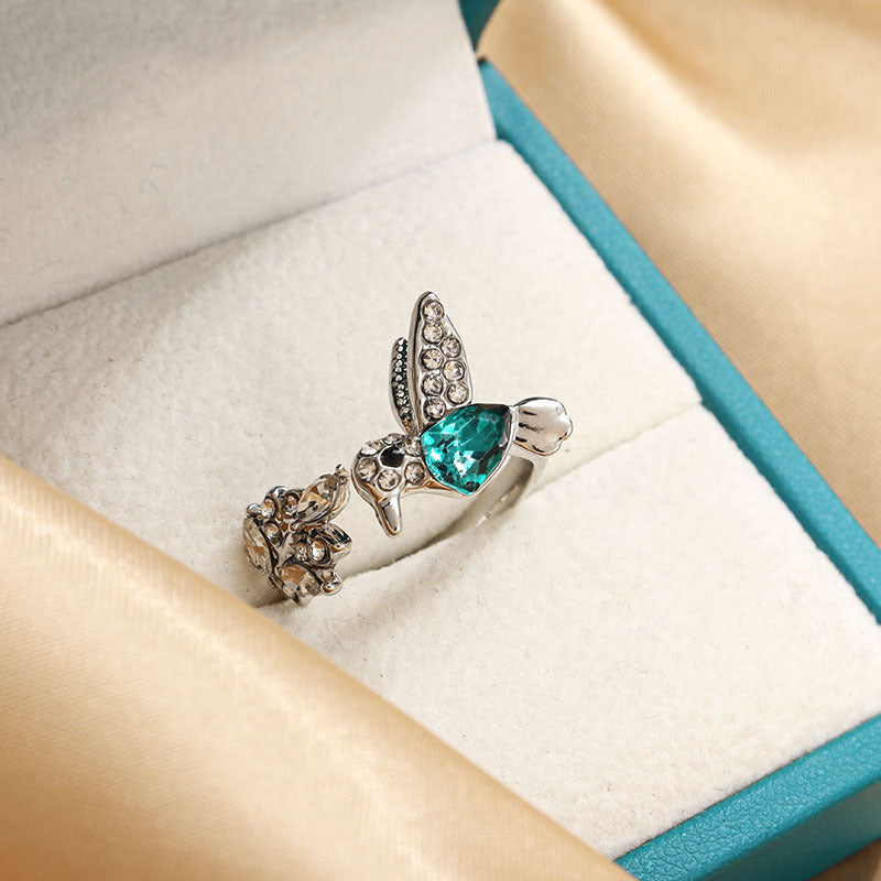 Green Hummingbird Adjustable Ring