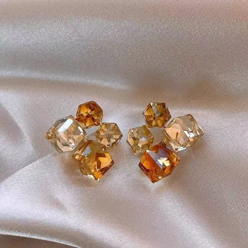 Geometric Crystal Cube Earrings