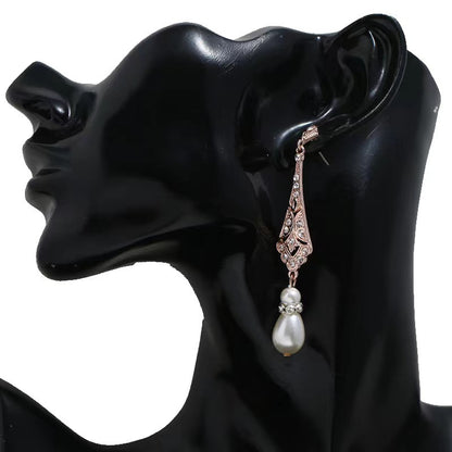 Alloy Silver Pearl Drop Earrings