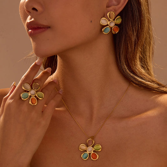 Colorful Opal Flower Earrings
