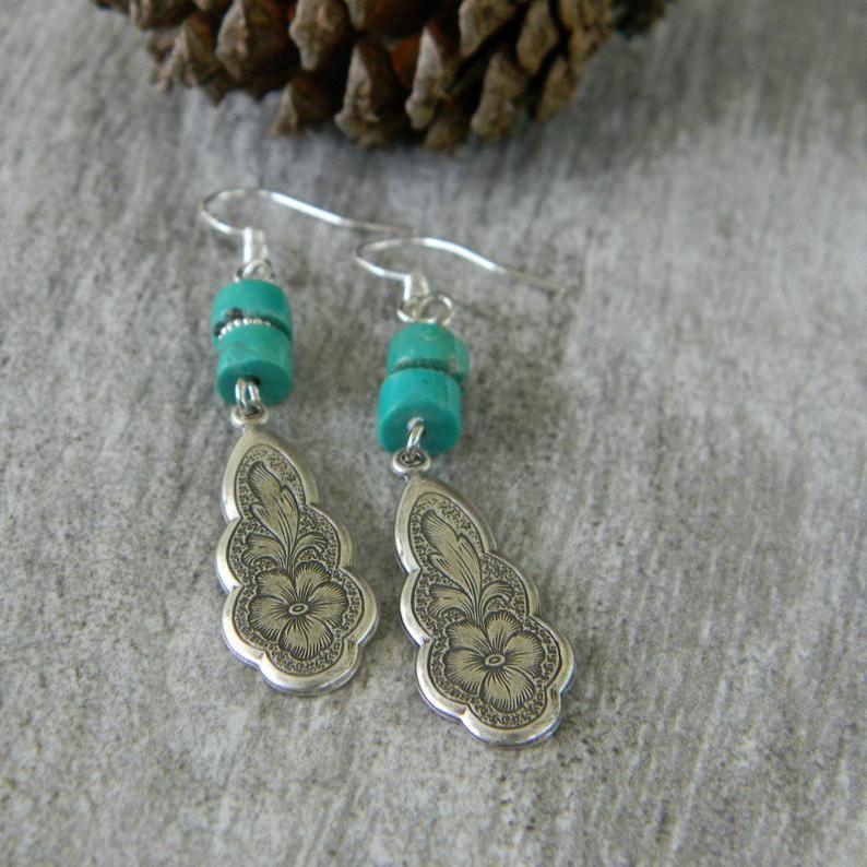 Retro Carved Turquoise Earrings
