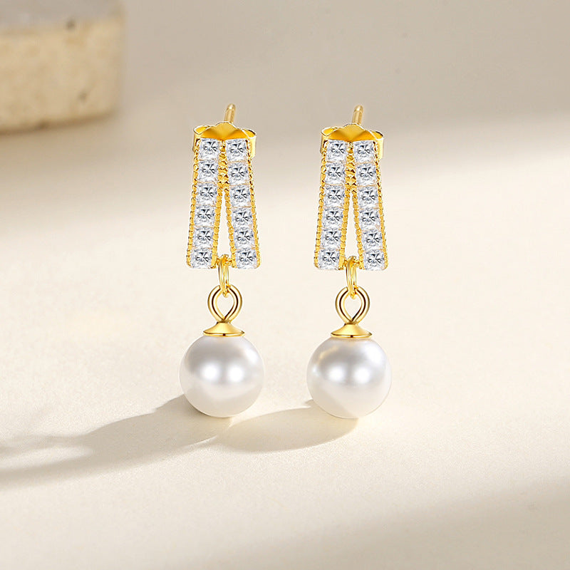 Geometric Pearl Diamond Earrings