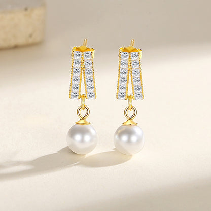 Geometric Pearl Diamond Earrings