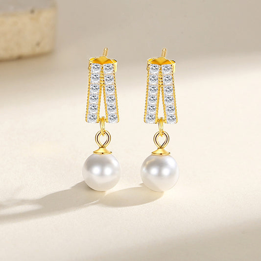 Geometric Pearl Diamond Earrings