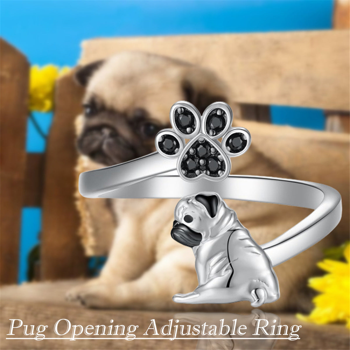 Elegant Adjustable Pug Ring