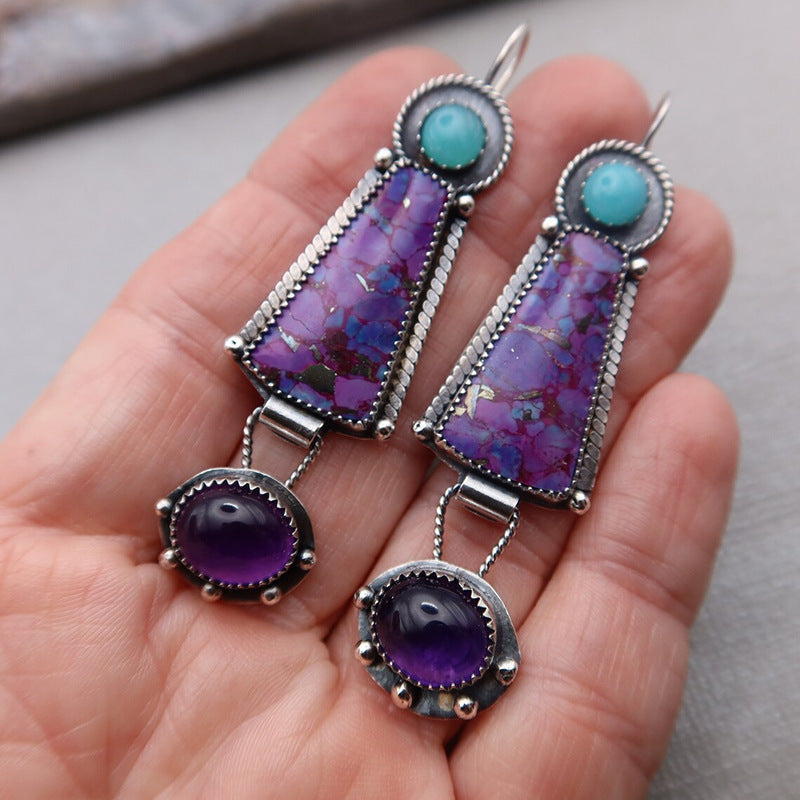 Retro Geometric Enamel Earrings
